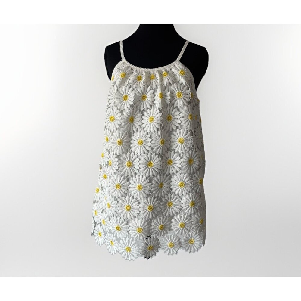Jade by Melody Tam Daisies Embroidery Blouse Tank Women’s Large Feminine Preppy‎